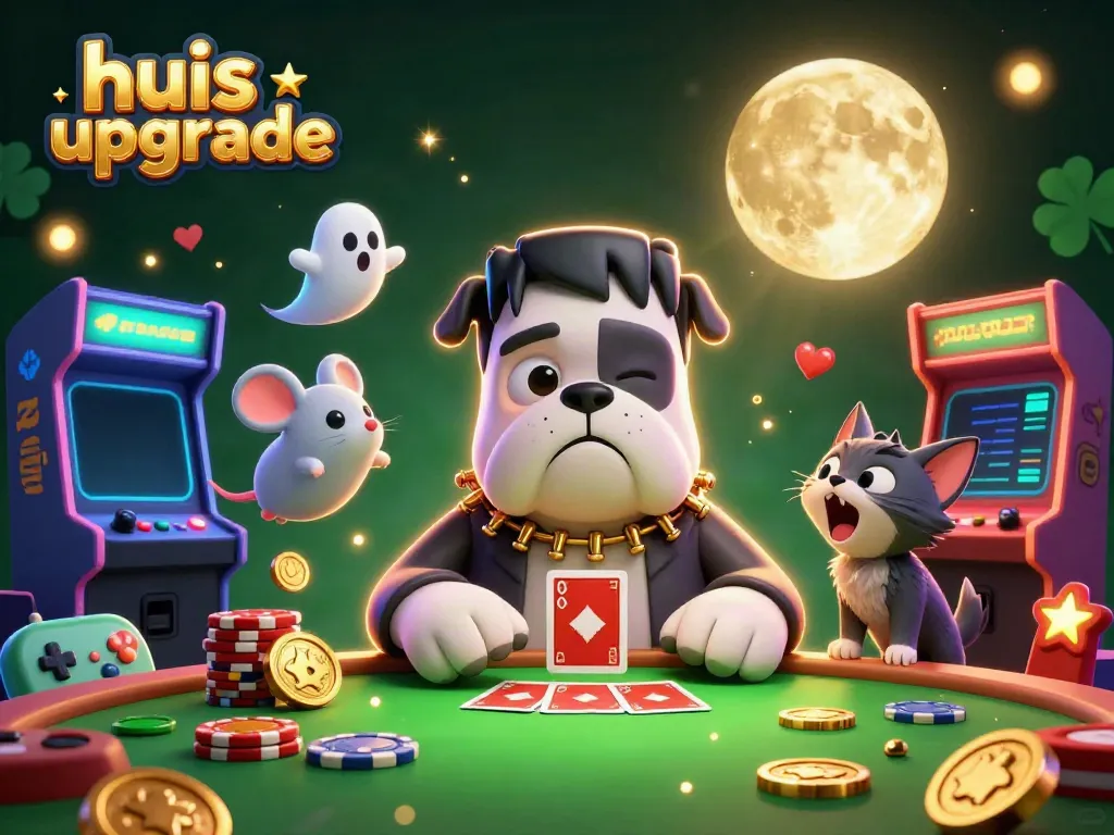 Engage in thrilling huis upgrade casino action with lively cartoon characters, chips, and colorful gaming elements.