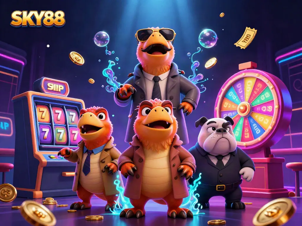 Engage with SKY88 as three raptors cleverly disguise themselves to enter a VIP casino lounge.