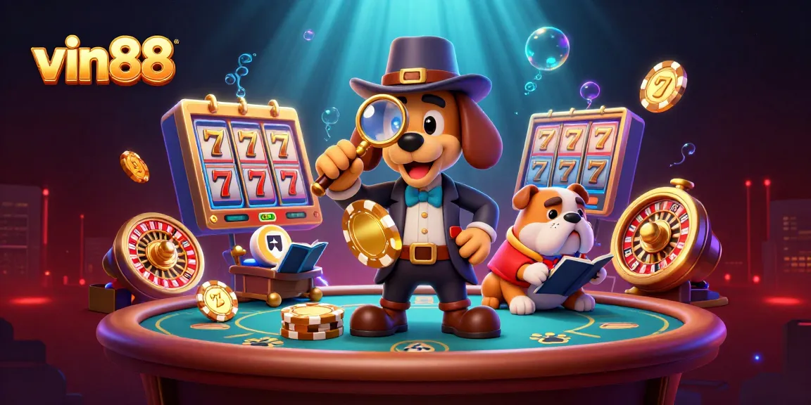 Engage with vin88's thrilling casino adventure showcasing a detective unveiling secrets of slot fortunes.