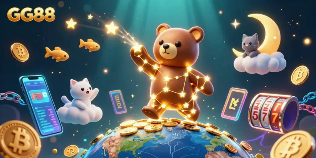 Play exciting casino games at GG88 with vibrant cosmic characters and slot elements.