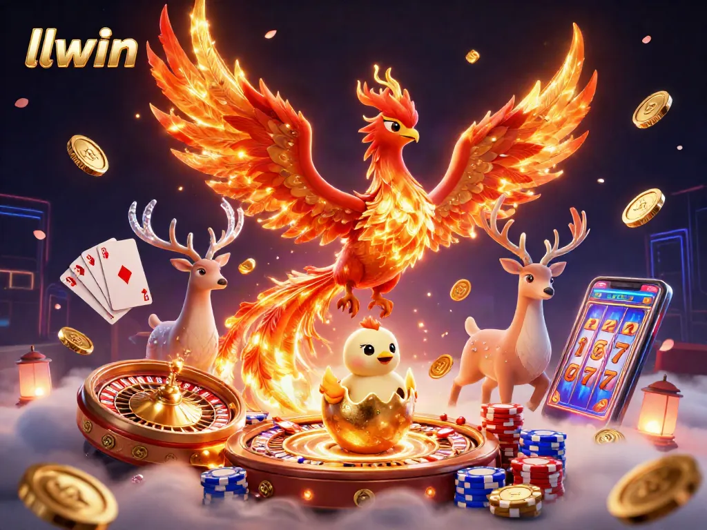 Experience winning thrills with llwin as a phoenix symbolizing success among casino riches.