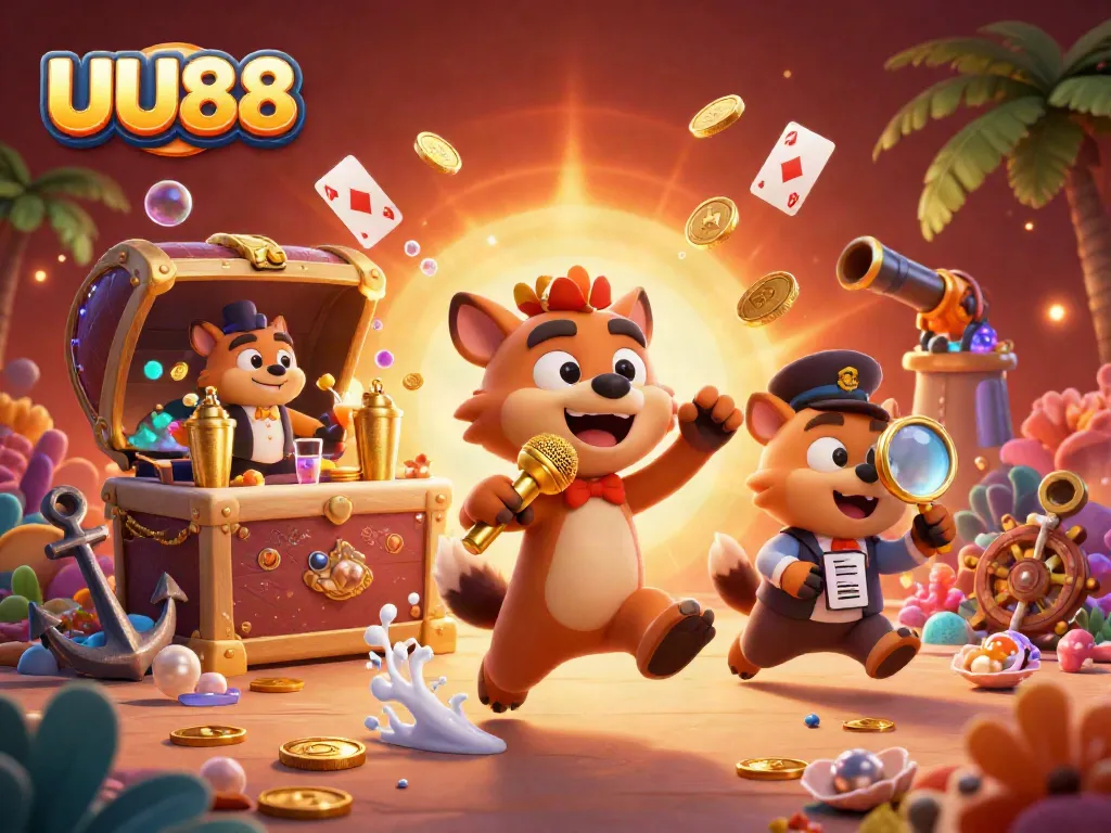 Experience laughter and excitement at UU88's dynamic comedy casino club featuring animated hyenas.