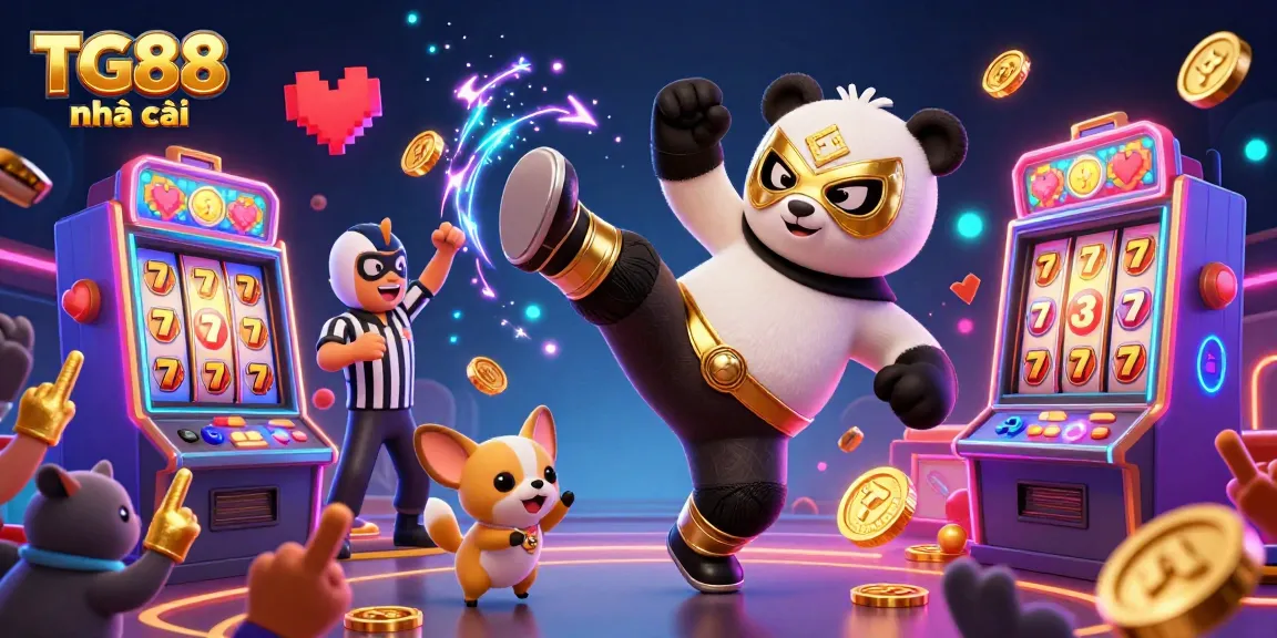 Experience exciting gameplay action at TG88 nhà cái with vibrant slot machines and animated characters.