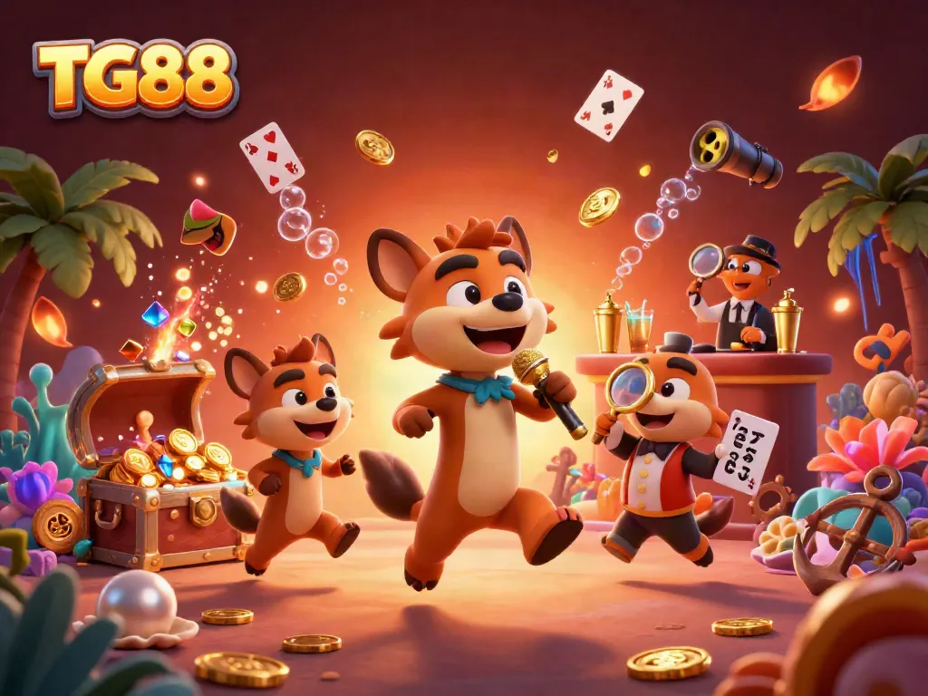 Hyenas entertain at TG88's casino, featuring comedy, cocktails, and vibrant treasures.