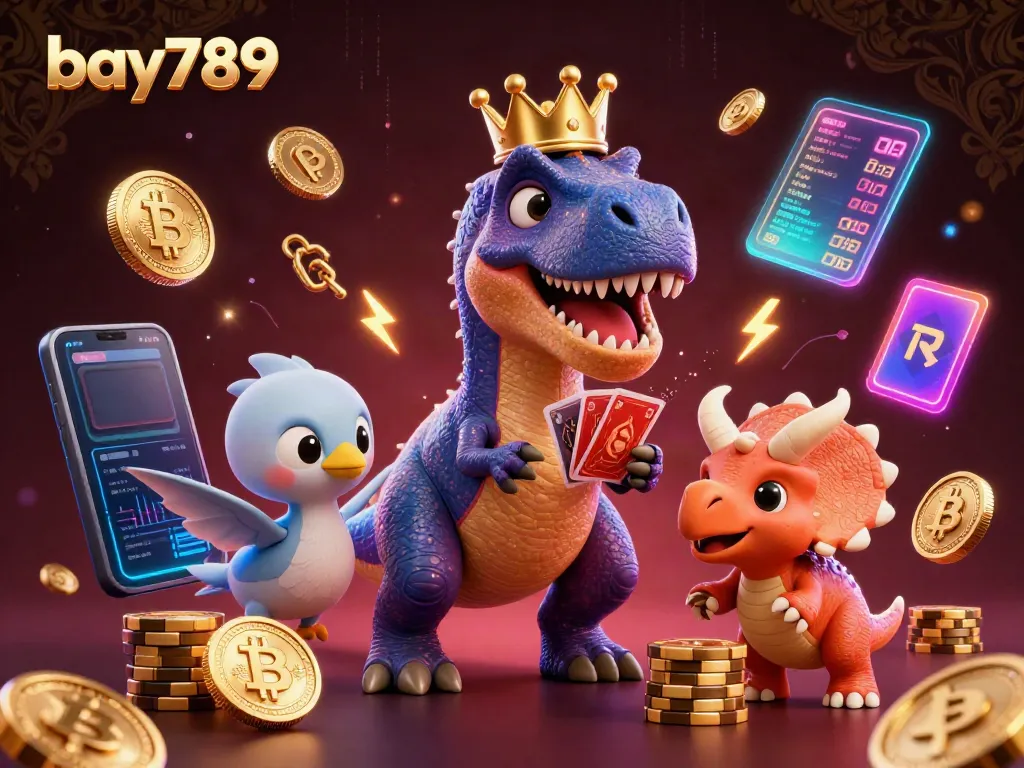 Engage with gaming action in bay789 featuring a T-Rex and friends in a vibrant casino setup.