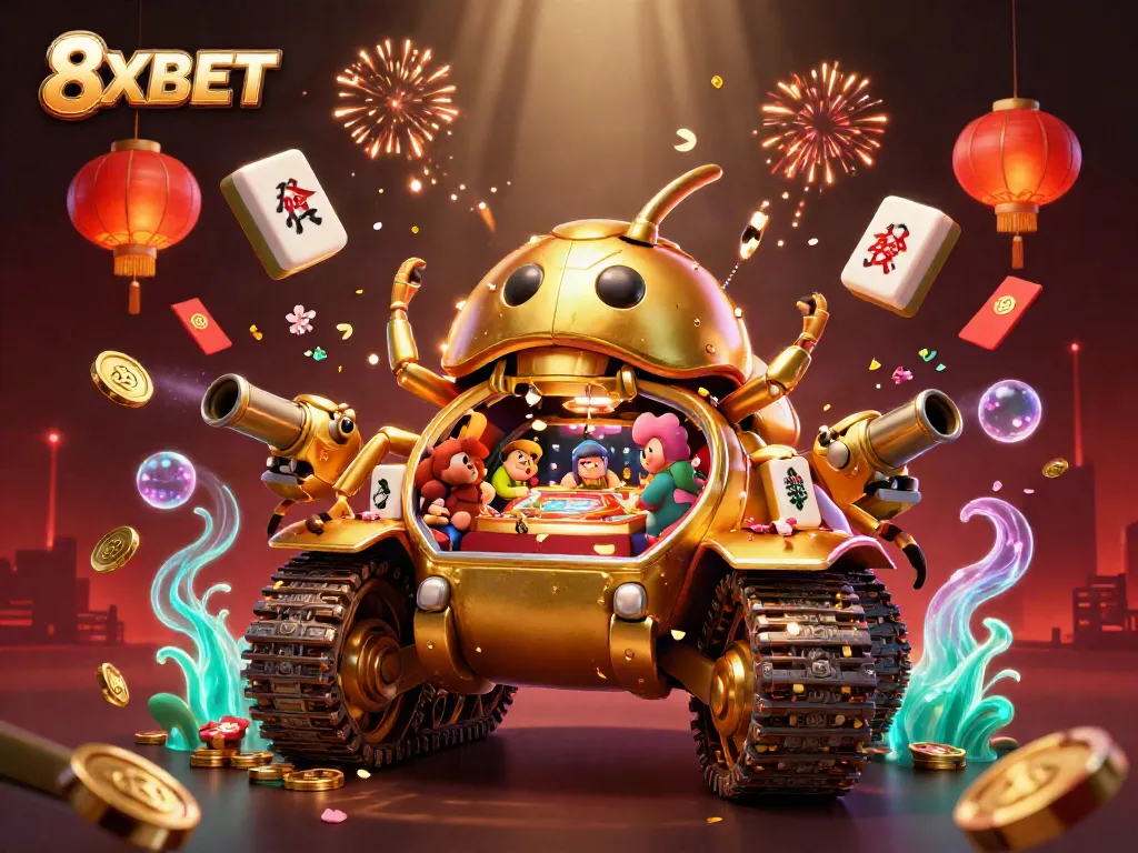 Experience vibrant gaming adventure with 8XBET, featuring a dynamic miniature casino filled with excitement.