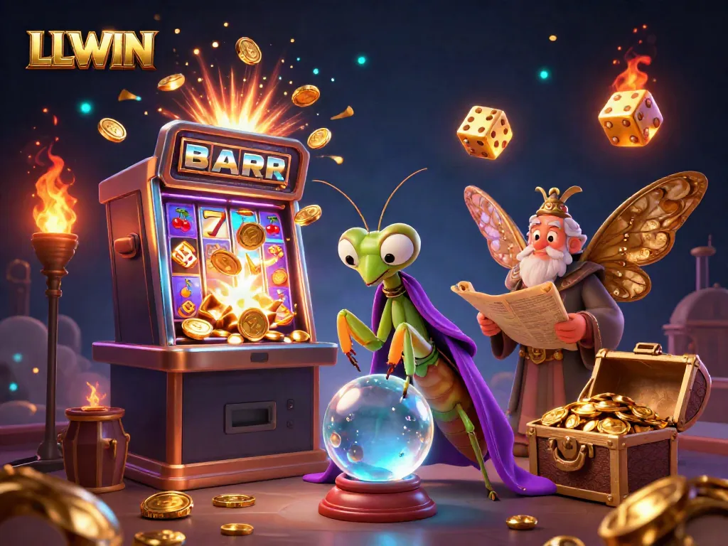 Engage with vibrant LLWIN casino excitement featuring dynamic game elements and lively characters.