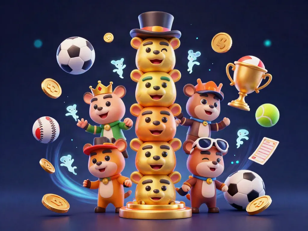 Engage in dynamic gambling fun with 8XBET featuring a golden totem and flying sports elements.