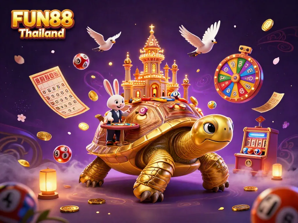 Experience thrilling FUN88 Thailand gaming with vibrant casino elements and a lively 3D scene.
