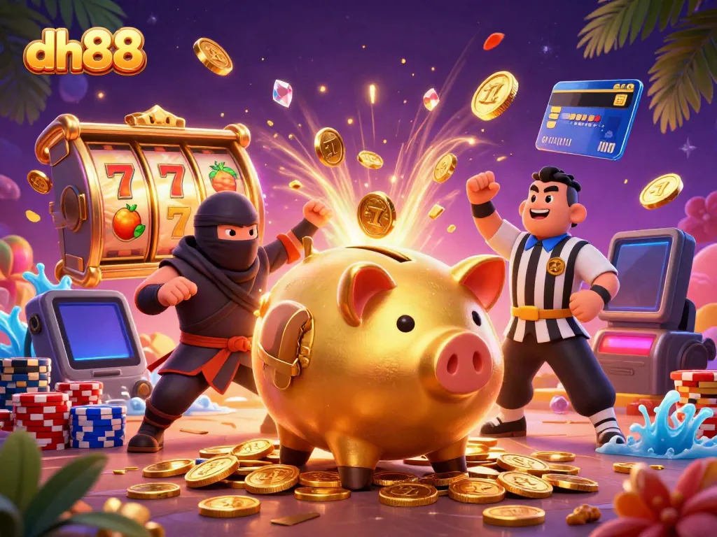 Experience thrilling moments in dh88 with an epic cash battle featuring a golden piggy bank sumo wrestler and dynamic characters.