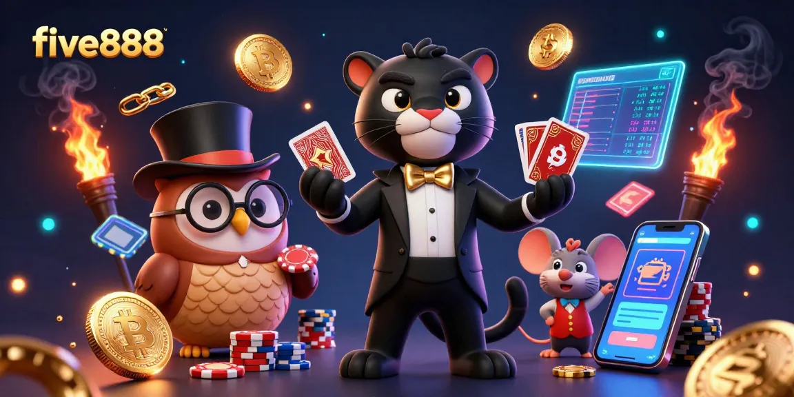 Engaging scene featuring five888's stylish characters playing cards in an exciting digital casino environment.