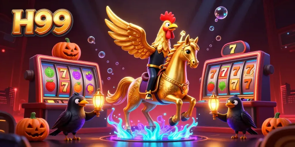 Experience thrilling gameplay at H99 with a golden rooster and vibrant casino elements