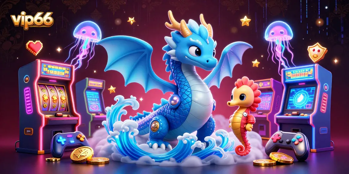 Experience the excitement of vip66 with animated casino elements featuring a dragon, seahorse knight, and glowing jellyfish.