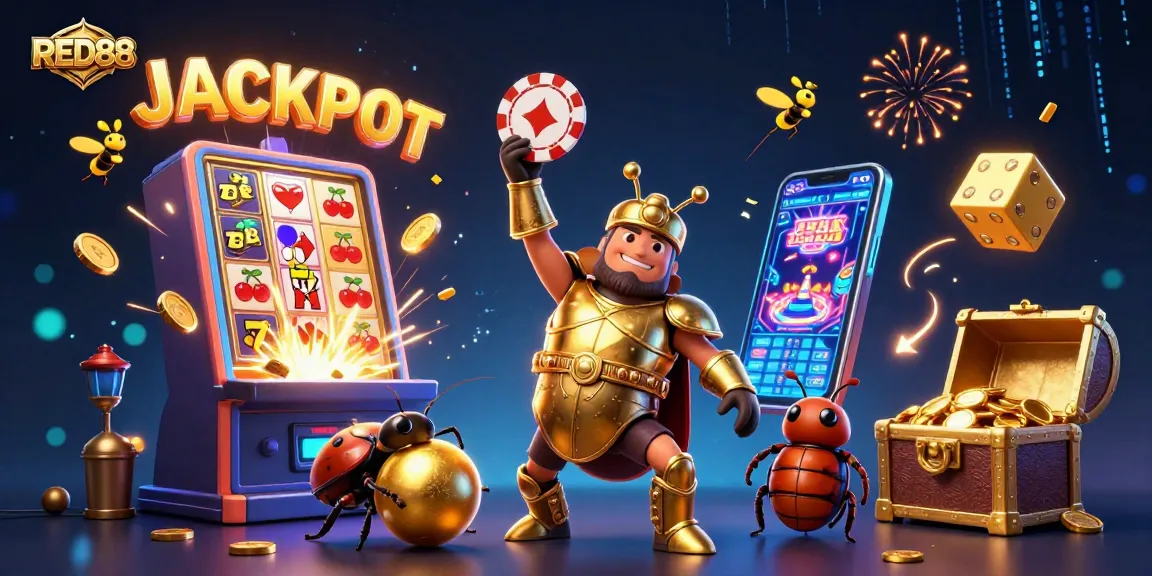 Experience the excitement of RED88's live casino games with dynamic characters celebrating a jackpot win!