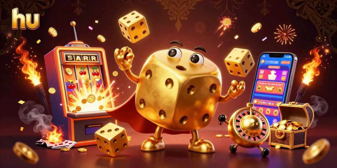 Engage with lively casino fun at hu featuring a golden dice golem and interactive elements.