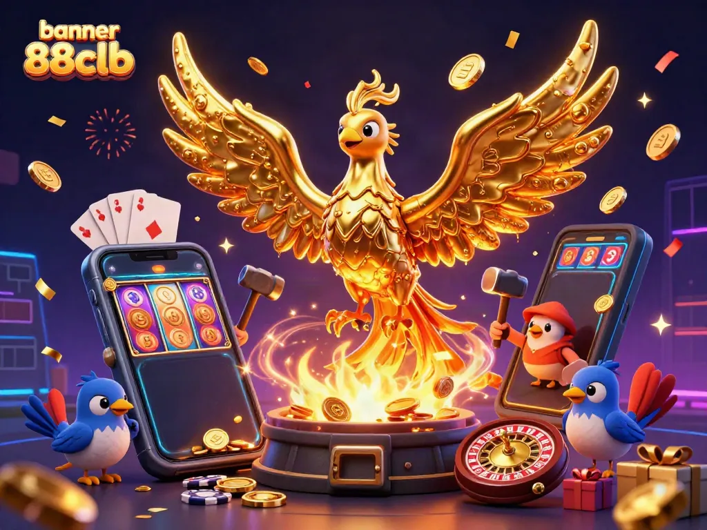 Experience high-stakes excitement with the banner 88clb featuring a vibrant casino illustration.