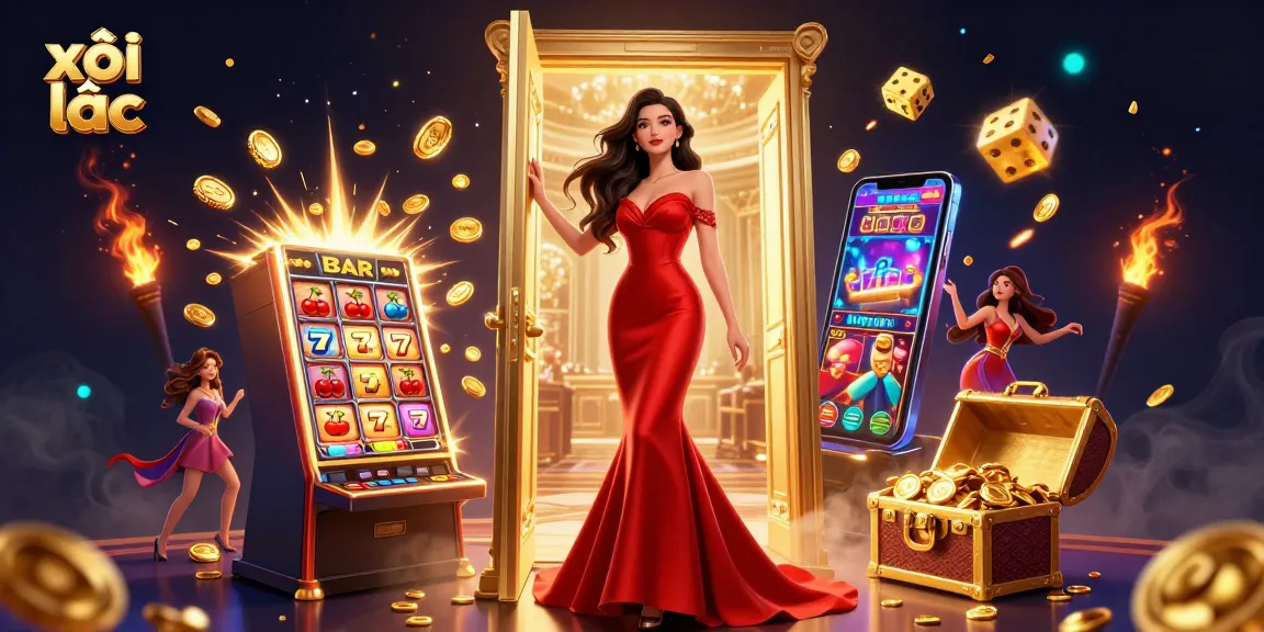 xôi lạc enhances gameplay excitement with a vivid casino scene, showcasing dynamic elements and sparkling jackpot wins.