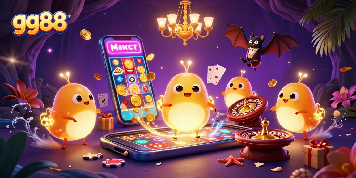 gg88 illuminates a vibrant cave casino with glowworms and a bat dealer, showcasing dynamic gaming elements.