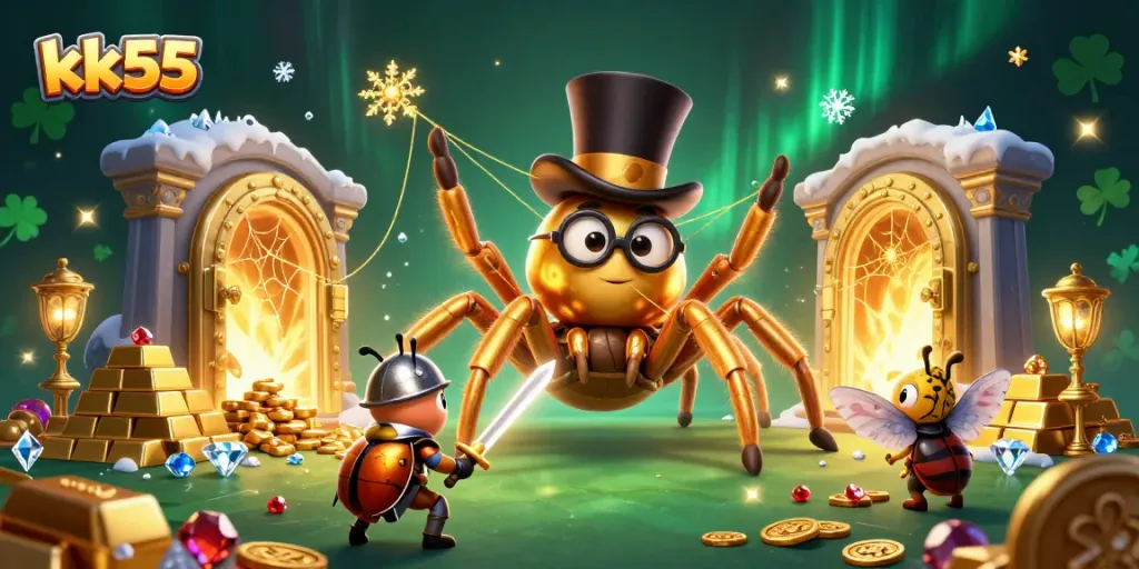 kk55 captivates players in a vibrant 3D casino scene filled with treasures and dynamic game elements