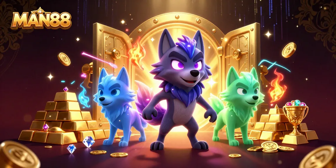 Join the excitement at MAN88 with vibrant 3D wolves guarding treasures galore!
