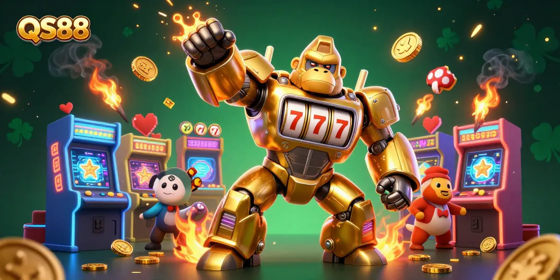 Experience the thrill of QS88 with a dynamic mech casino scene filled with vibrant gaming elements.