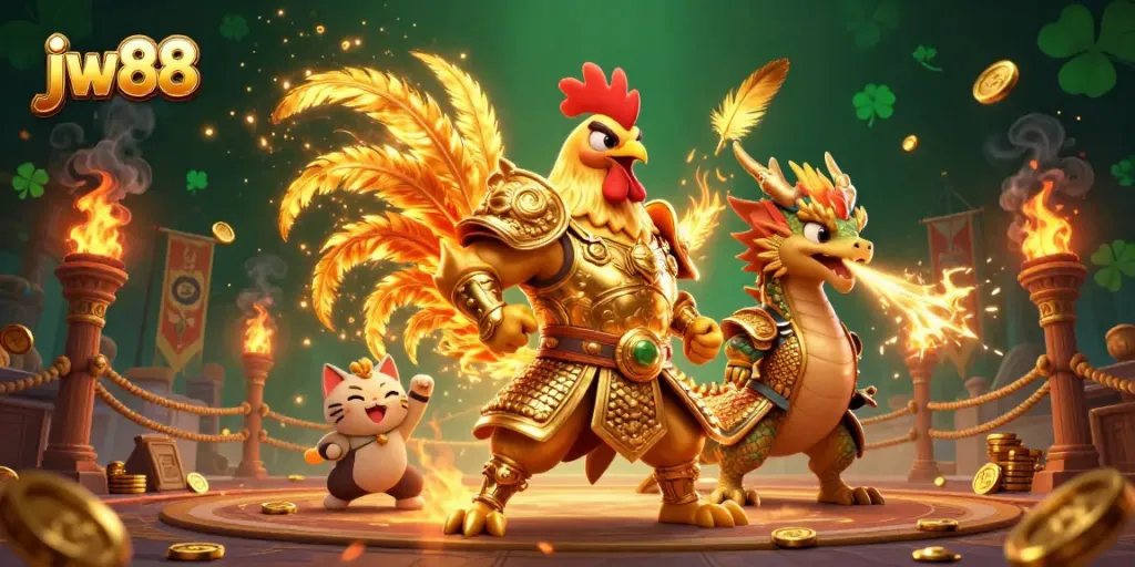 Experience thrilling gameplay at jw88 with a fantasy-inspired 3D illustration of an epic battle scene featuring unique characters.