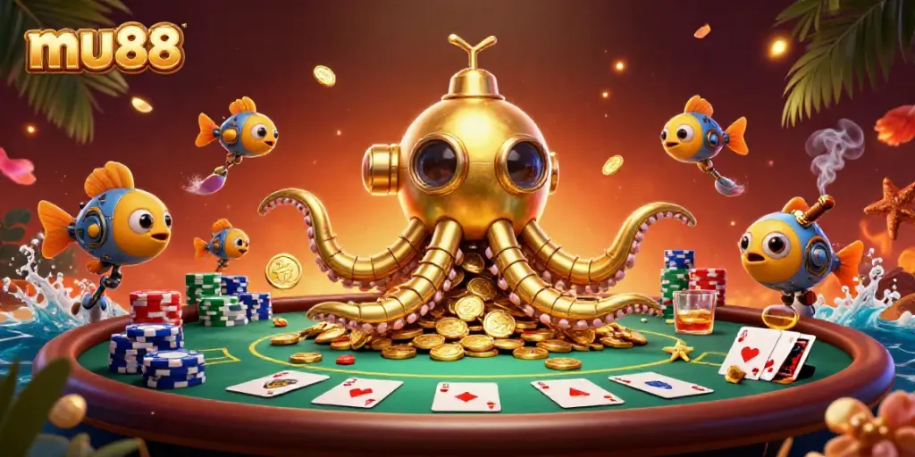 Experience thrilling gameplay at mu88 with an exciting poker scene filled with golden treasures.