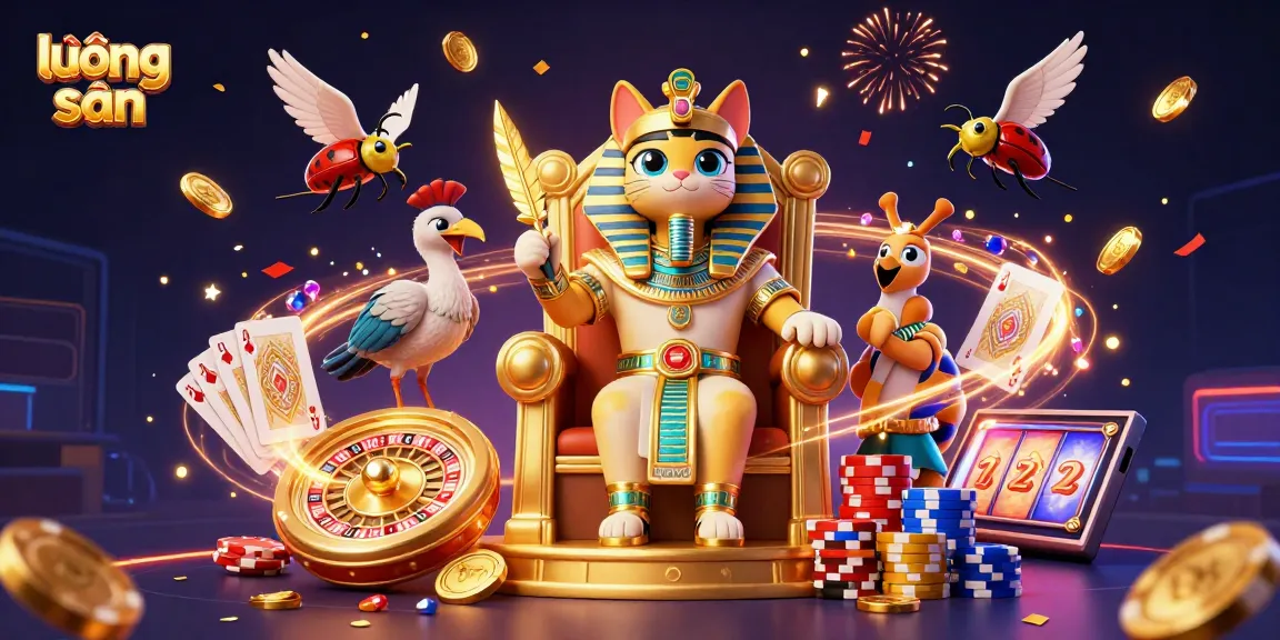 Experience thrilling lương sơn gaming with vibrant pharaohs and casino riches in a 3D illustration.