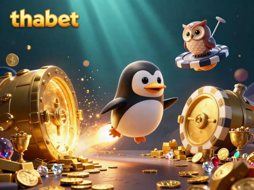 Join the thrilling adventure with thabet's 3D penguin, collecting coins and treasures in a vibrant casino universe.