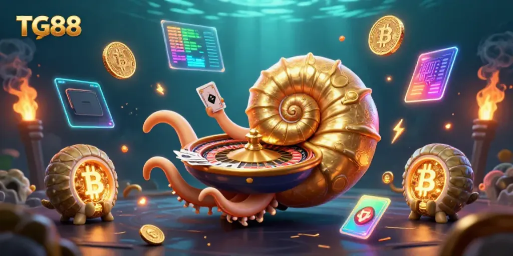 Experience the thrill of TG88 with a vibrant casino underwater scene featuring unique game elements.