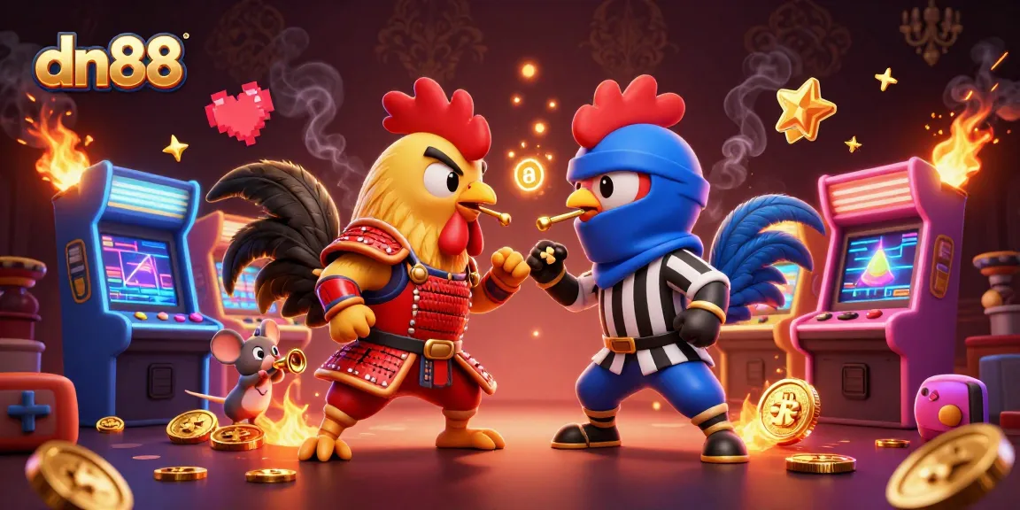 Engage with thrilling dn88 content featuring iconic characters in a vibrant casino battle scene.