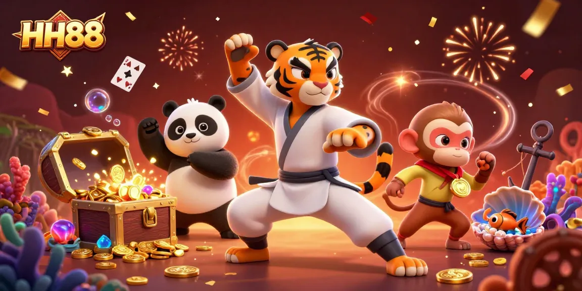 Experience exciting gaming at HH88 with a vibrant 3D scene showcasing jackpot thrills.
