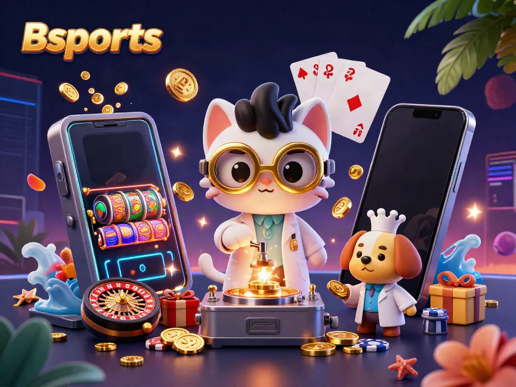 Bsports engages players with vibrant gambling elements in a lively casino-inspired scene.