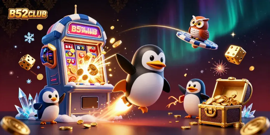 Engage in thrilling casino adventures at B52CLUB with an exciting 3D illustration showcasing vibrant casino elements.