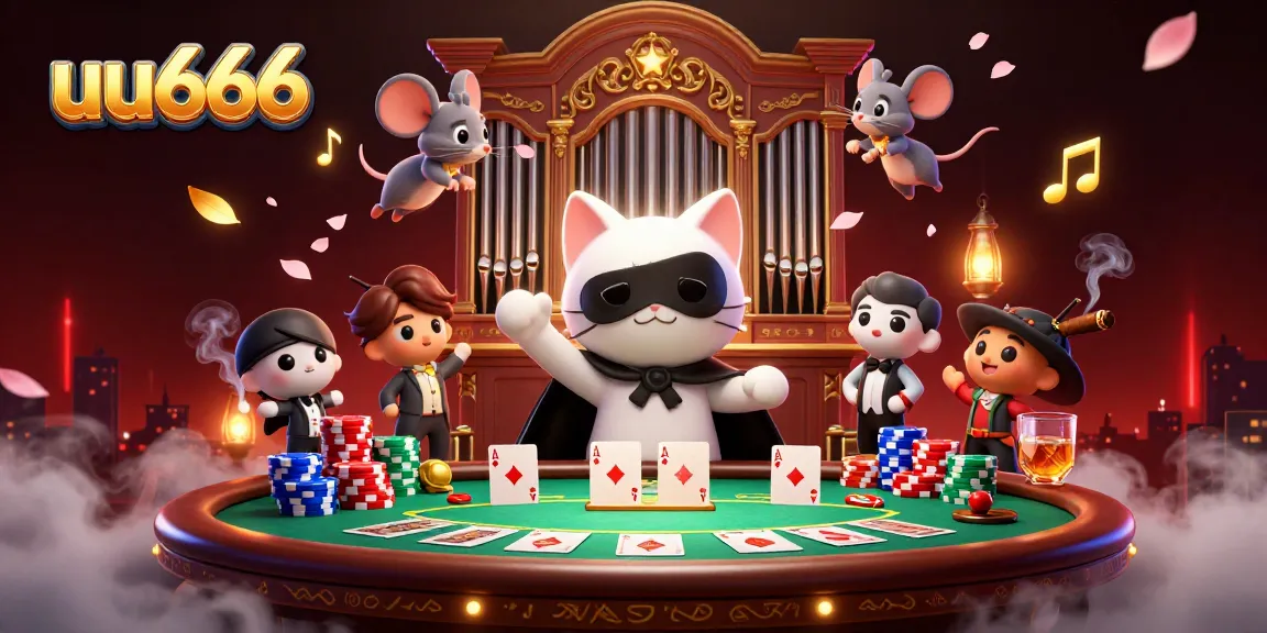uu666 offers captivating casino experiences with a phantom cat, poker elements, and vibrant animations.