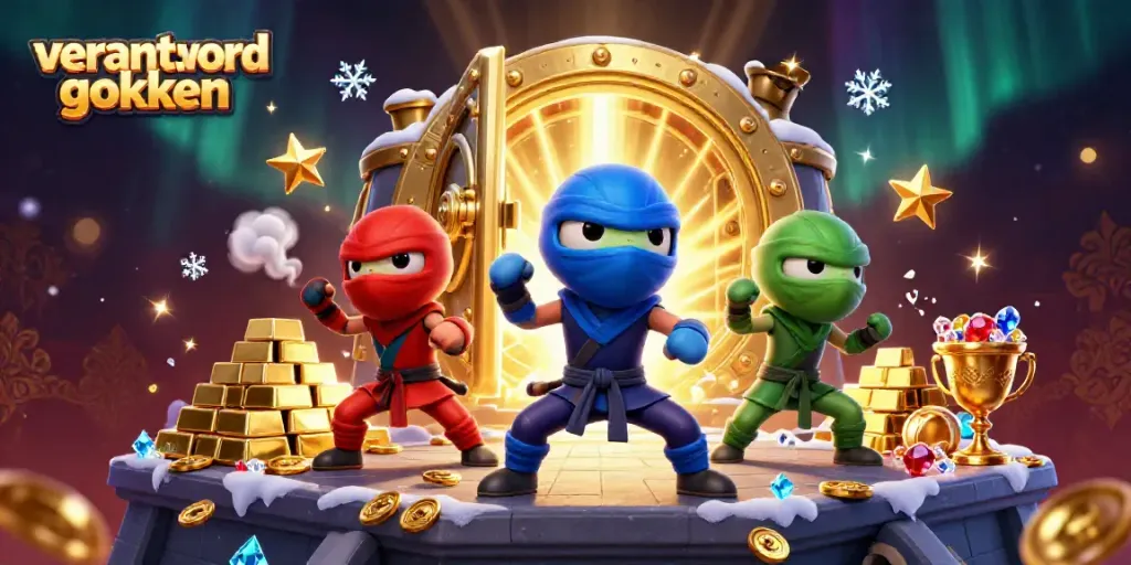 Engage in verantwoord gokken with vibrant 3D ninja chameleons illustrating casino excitement.