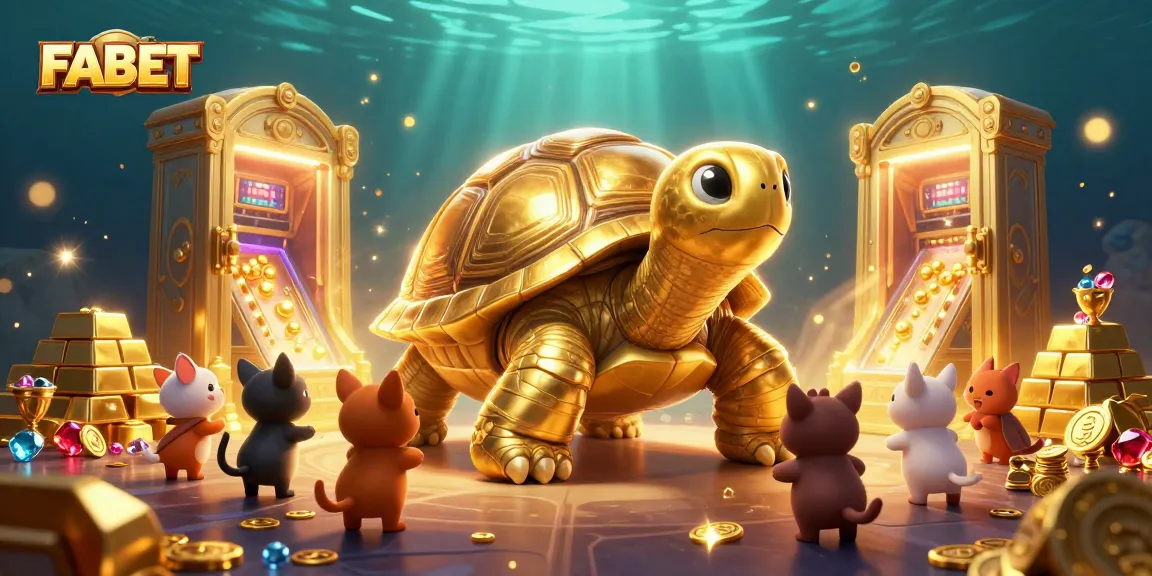 FABET showcases a thrilling gaming atmosphere featuring a colossal tortoise pinball machine surrounded by gold treasures.