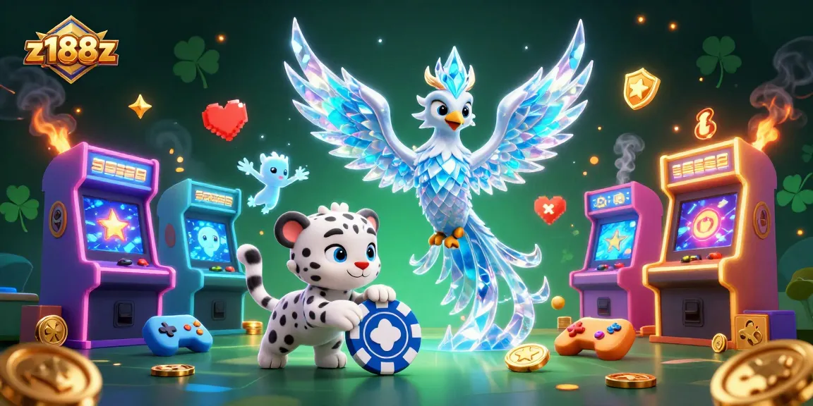 Engage with z188z's vibrant gaming universe through this dynamic 3D casino illustration featuring exciting characters.