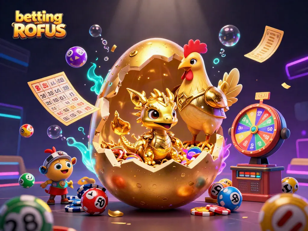 Experience betting uden om ROFUS with an exciting illustration of a shimmering golden egg revealing a dragon amidst gaming elements.