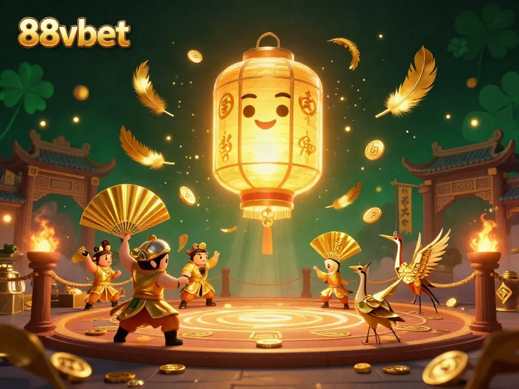 Join the excitement at 88vbet with golden lanterns, spirits, and vibrant casino elements.