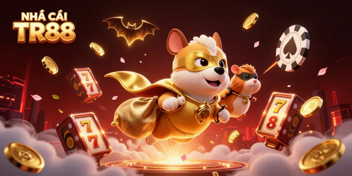 Engage with NHÀ CÁI TR88's thrilling games featuring cartoon characters celebrating jackpot wins.
