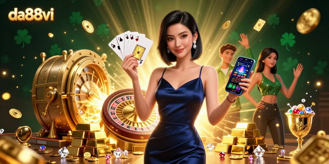 Engage with da88vi's dynamic casino experience, featuring a glamorous woman with gaming elements.