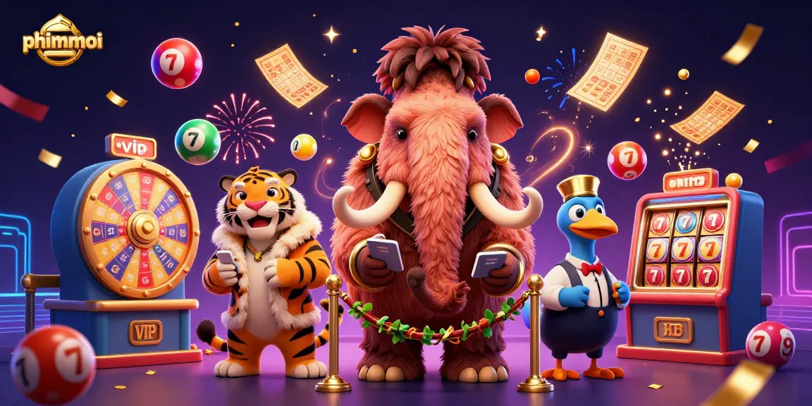 Join the phimmoi excitement with a dynamic casino scene featuring a woolly mammoth bouncer and vibrant lottery elements.