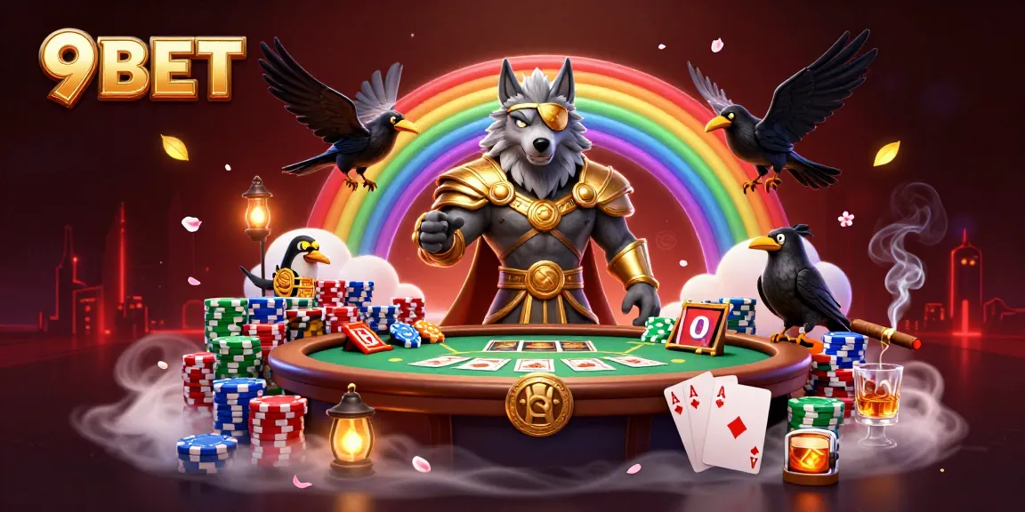 Engage in high-stakes gaming at 9BET with vibrant casino elements and legendary characters.