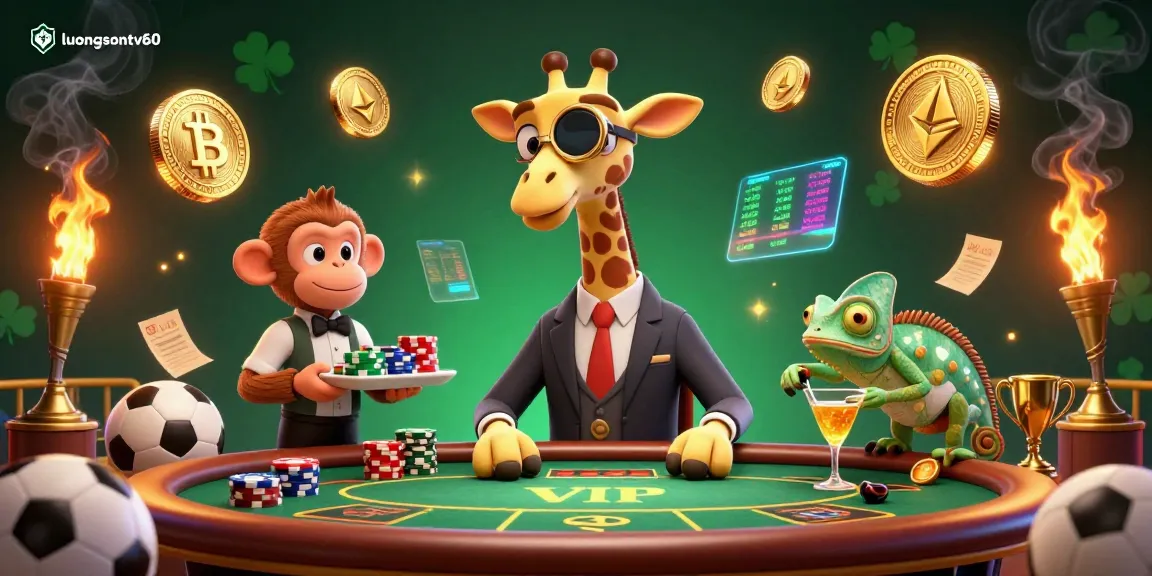Experience thrilling action with luongsontv60 as the giraffe high-roller engages at a vibrant gambling table.