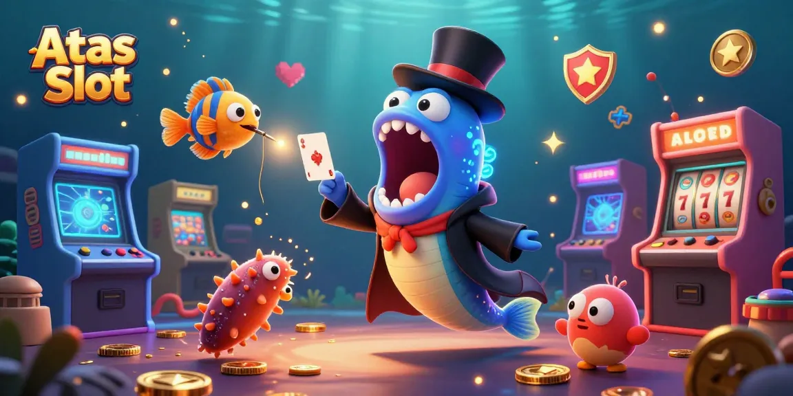 Experience Atas Slot action with vibrant characters and slot game elements in an underwater casino scene.