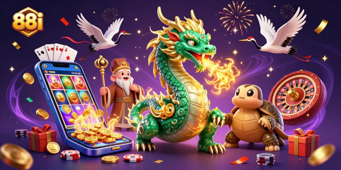 Experience thrilling gameplay at 88i with its vibrant, immersive casino-themed 3D illustration.