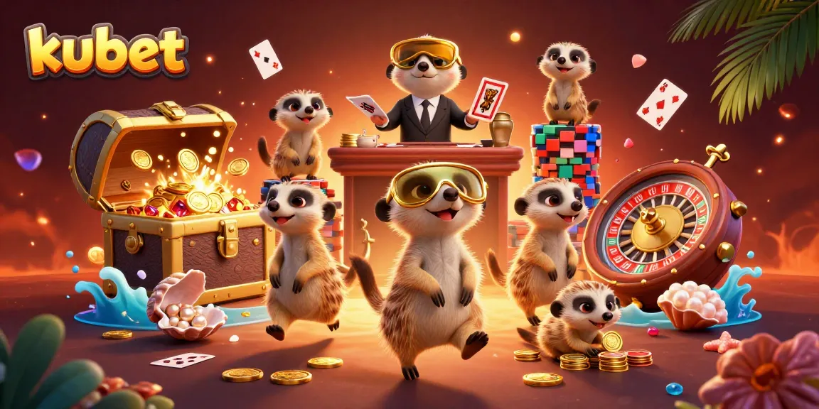 Engage in thrilling action at kubet with fun meerkats managing a vibrant casino atmosphere.