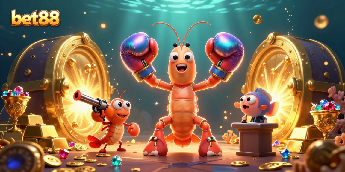 Experience fortune at bet88 with vibrant marine life and treasure in a 3D illustration.