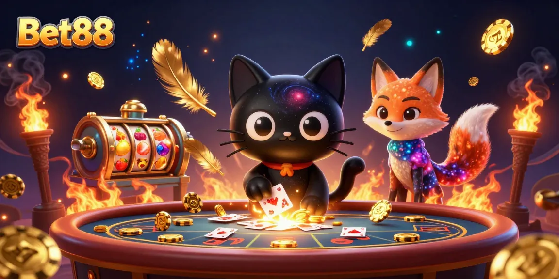 Experience Bet88's vibrant casino atmosphere with engaging characters in a colorful gaming scene.